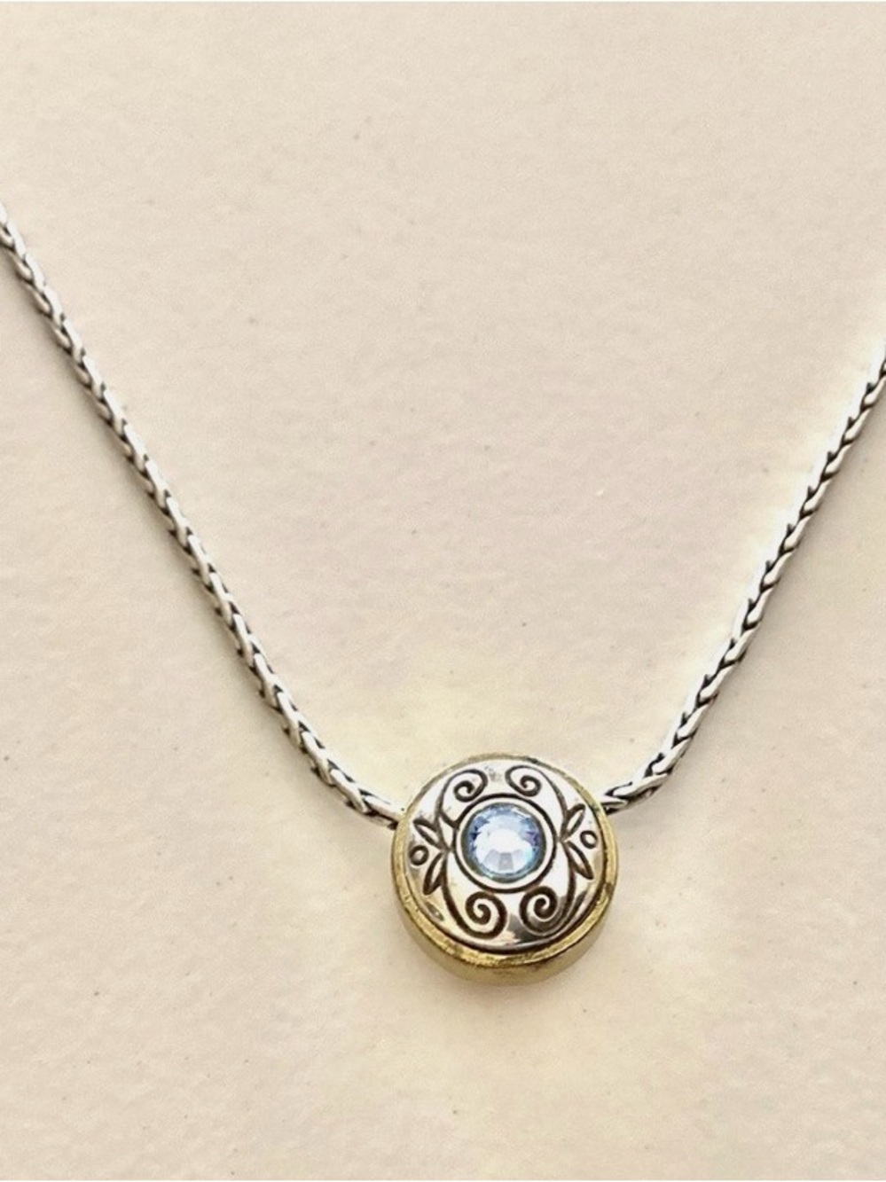 Brighton Two-Tone Pendant Necklace with Light Blue Crystal